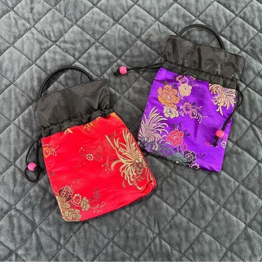 Japanese Mini Bag Purse Chinese Inspired Brocade Satin Floral Handbags Pouch B9 - Picture 9 of 10